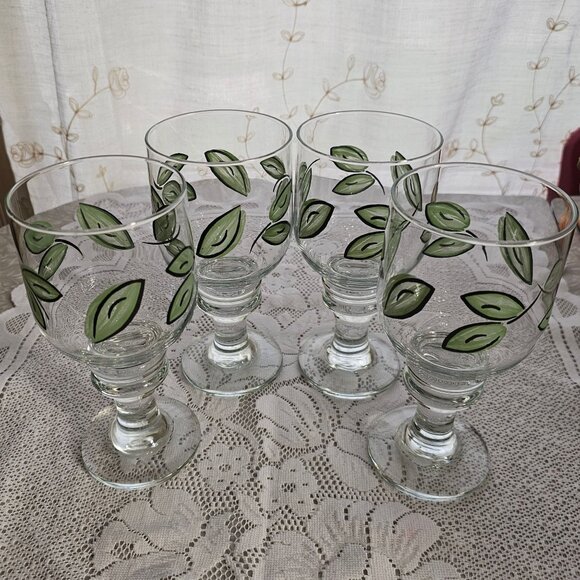 Pfaltzgraff Tango Ice Tea Glasses 14oz water goblets botanical green leaf glass - Picture 8 of 8